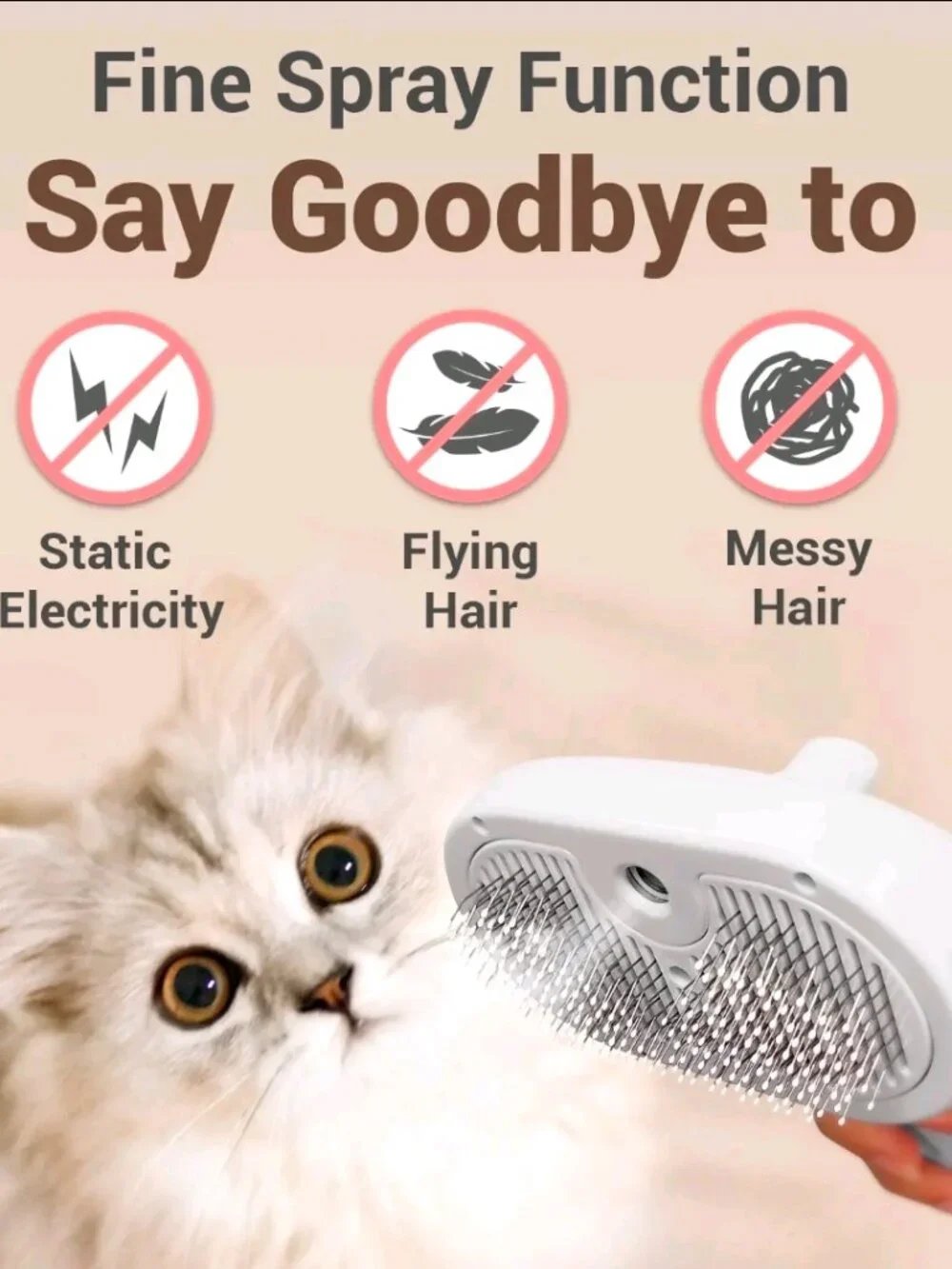 NEW Steam Brush for Pets Long Short Haired, 3-in-1 Spray Dematting Comb